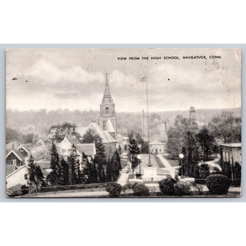 Vintage Postcard Naugatuck Connecticut View from High School c1910 Black & White
